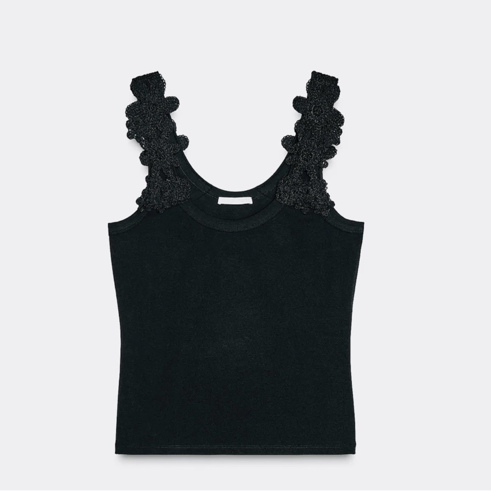 Two (2) Zara White & Black Lace Strap Tops